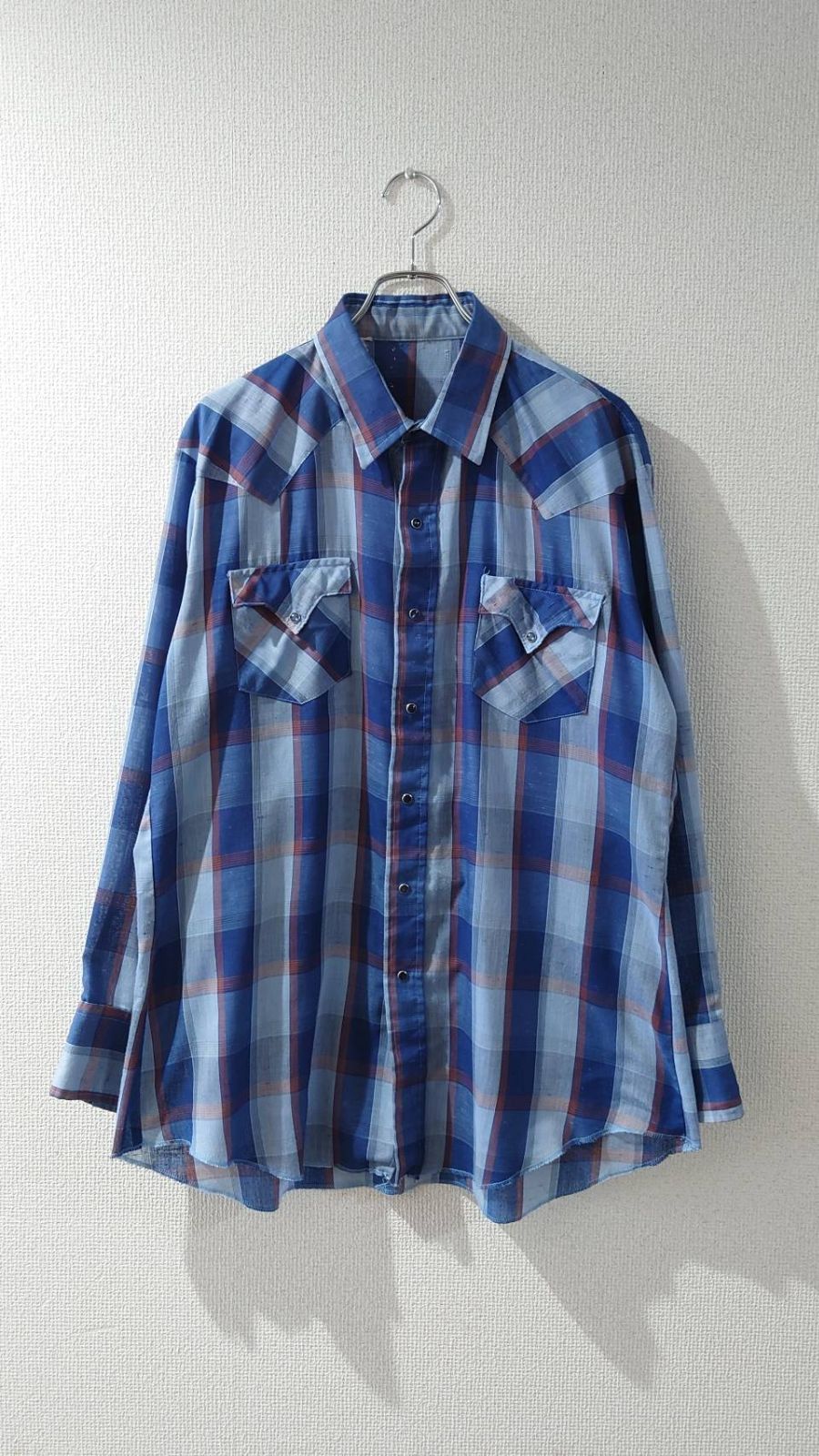 60-70’s Plaid Western Shirt with RAU KLIKIT pearl snap button