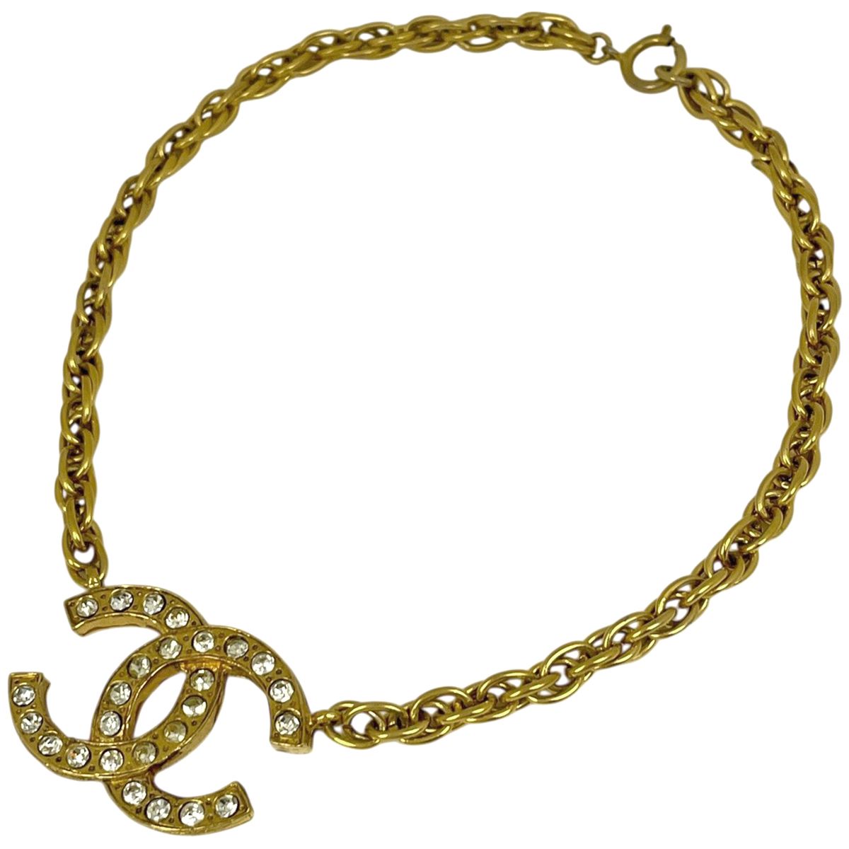 シャネル CHANEL ココマーク ラインストーン ネックレス GP ゴールド レディース 【中古】