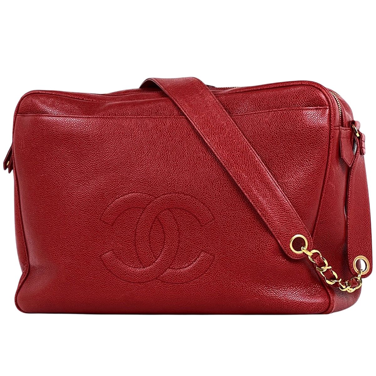 シャネル CHANEL ココマーク チェーン ショルダーバッグ キャビアスキン レッド レディース 【中古】