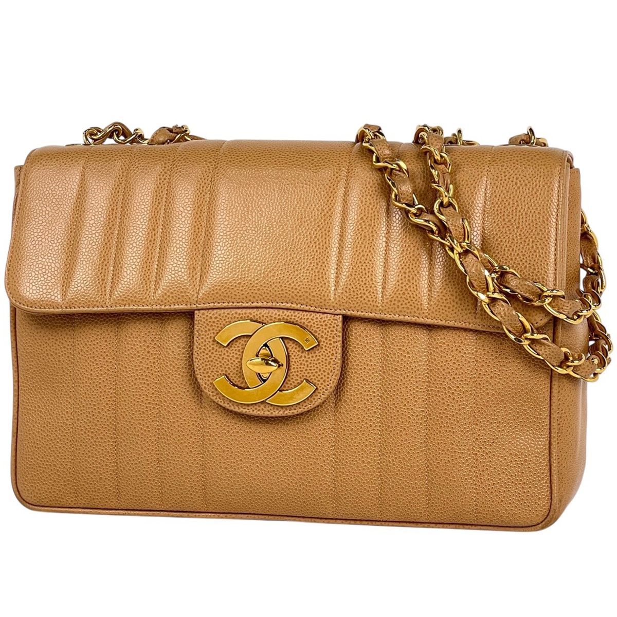 シャネル CHANEL マドモアゼル チェーン ショルダーバッグ ココマーク キャビアスキン ベージュ レディース 【中古】