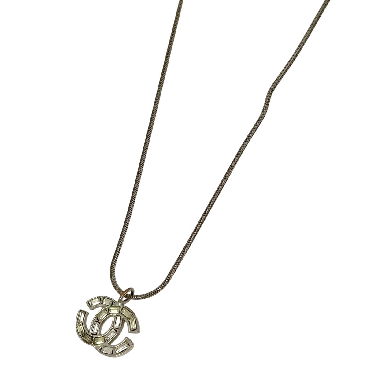 シャネル CHANEL ココマーク ラインストーン ネックレス シルバー 