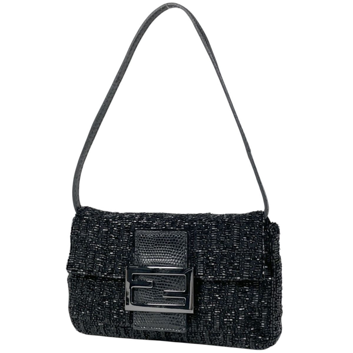 フェンディ FENDI ズッカロゴ ショルダーバッグ ハンドバッグ ビーズ ブラック 8BK019 レディース 【中古】