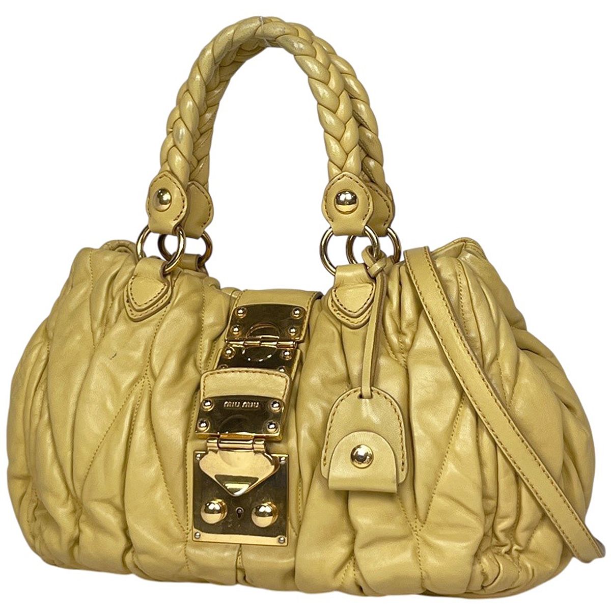 ミュウ ミュウ Miu Miu マテラッセ ハンドバッグ 2WAY レザー イエロー レディース 【中古】