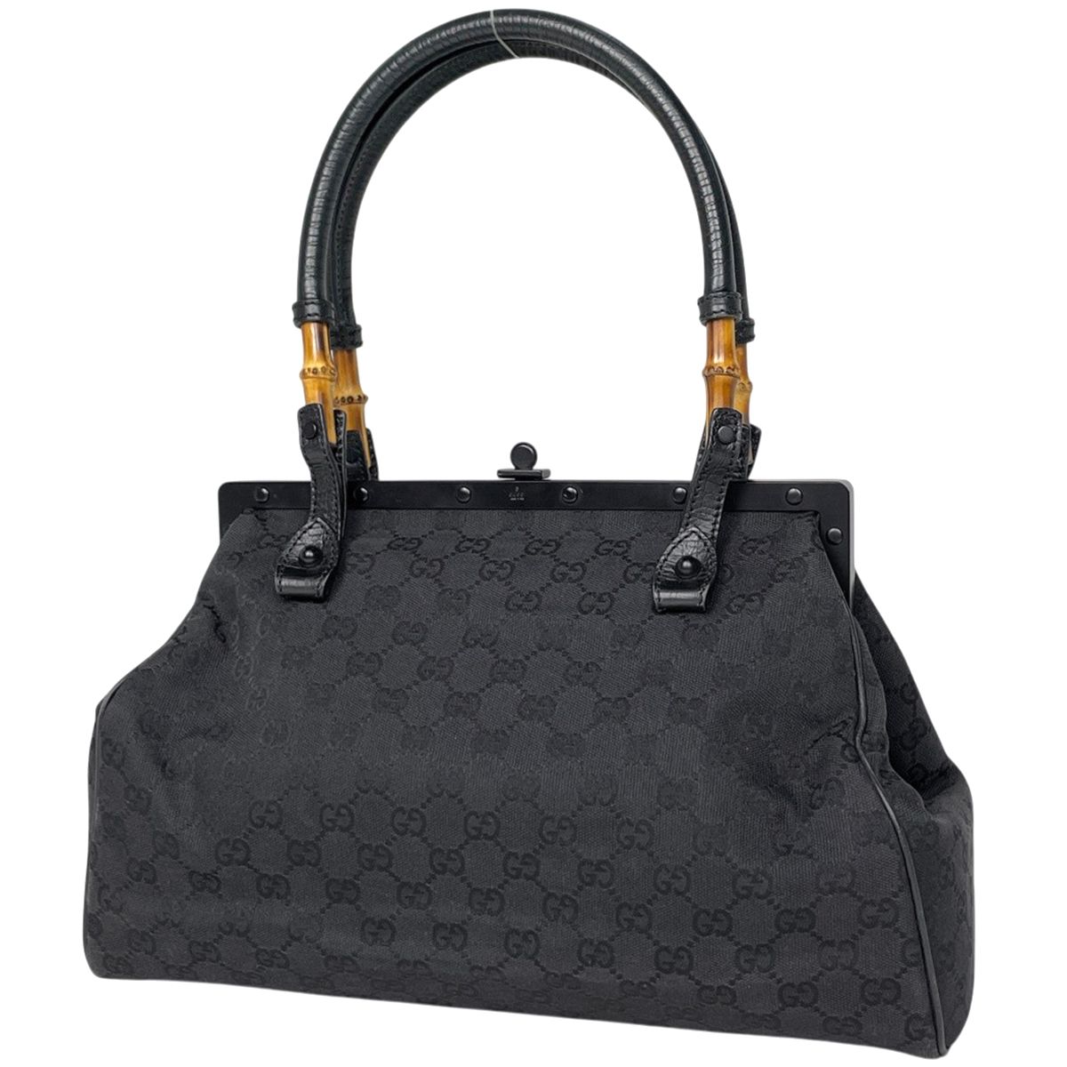 グッチ GUCCI バンブー ハンドバッグ GG柄 がま口 GGキャンバス ブラック 111754 レディース 【中古】