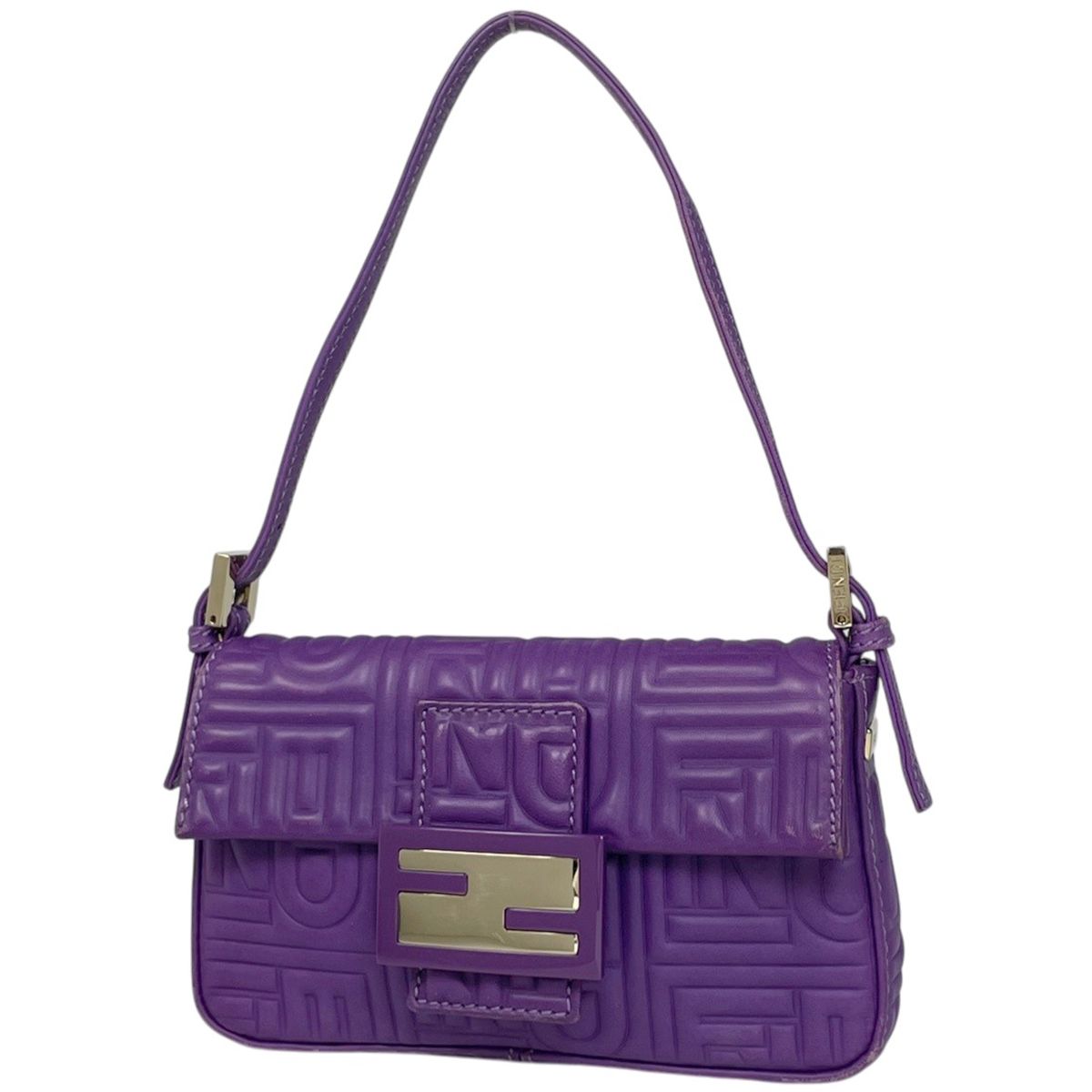 フェンディ FENDI ロゴ ハンドバッグ レザー パープル 8BK060 レディース 【中古】