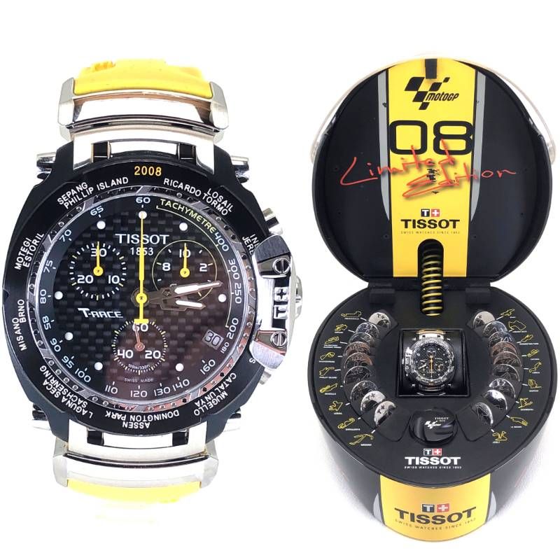 【希少限定・美品・付属品多数】TISSOT ティソ／MotoGP 限定モデル 2008LTD-T027.417.17.201.01／クォーツ／カーボン・ステンレス・ラバー／ブラック・イエロー・シルバー
