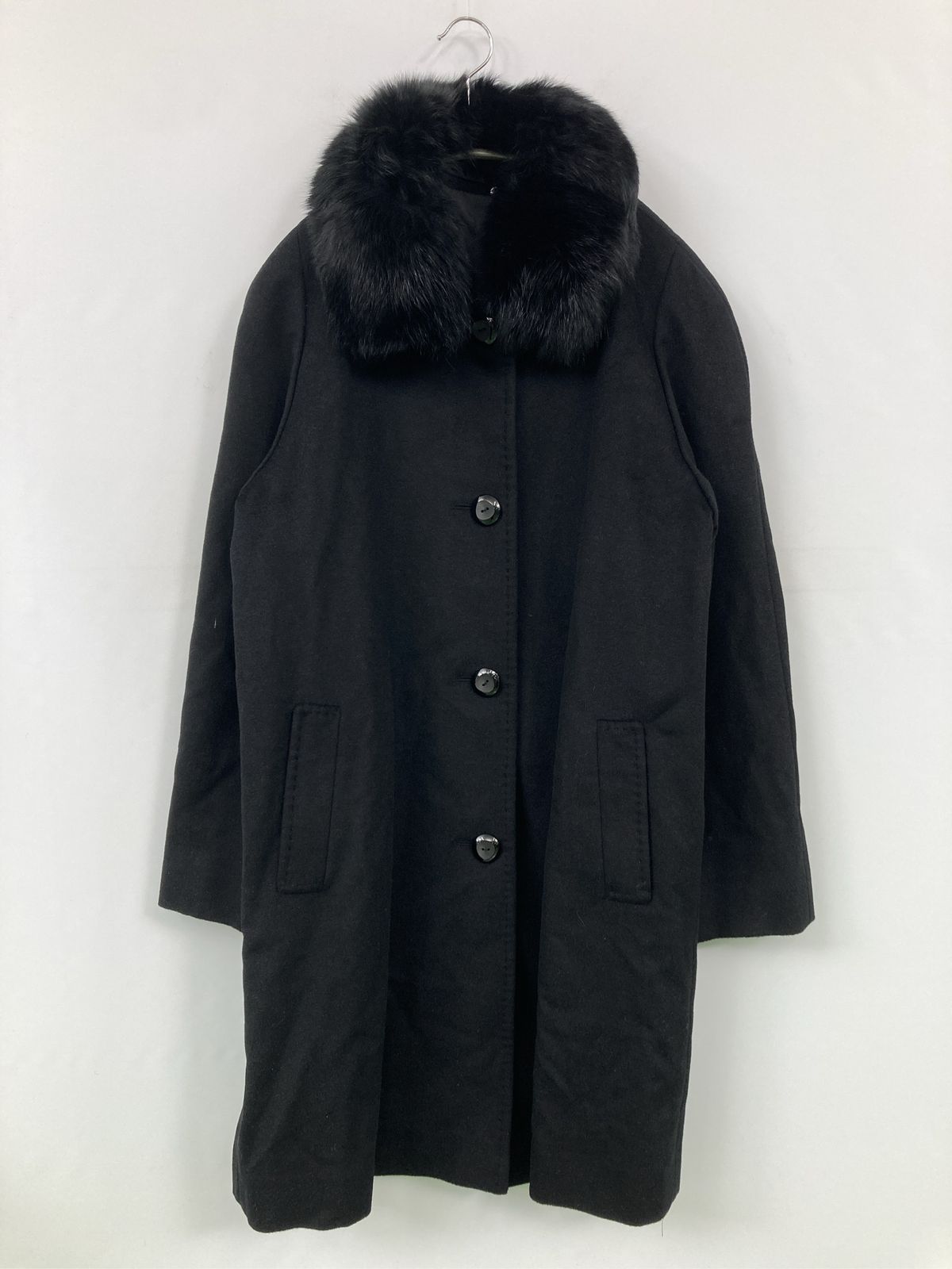 ROSASE CLUB アウター M ブラック ウール・ニット カシミヤ リアルファー 無地 ミドル丈 フードなし ボタン留め レディース