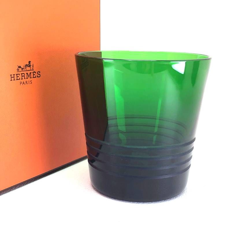 【美品・箱付き】HERMES エルメス／　アトラージュ タンブラー／グラス／グリーン／M03314A