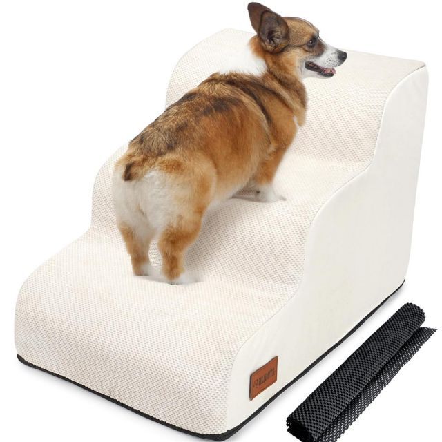 【送料無料】犬用ステップ 3段 ドッグステップ 犬用スロープ 犬用踏み台 犬用階段 小型犬 室内犬 高齢犬 滑り止めマット付き カバー取り外し 洗える 手持