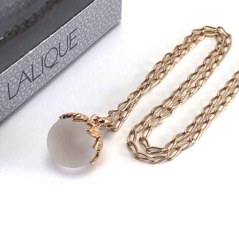 【美品・箱付き】Lalique ラリック／クリスタル ネックレス／グラス・GP／乳白色・ゴールド