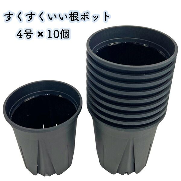 すくすくいい根ポット 4号 ブラック 10個セット スリット鉢 日本製 黒