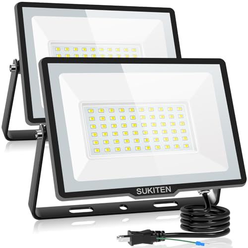 【驚異の明るさ・省電力】SUKITEN 投光器 led 屋外 作業灯 60W 2個セット 8000ルーメン 100V 極薄型 IP66防水 6500K 昼光色 高輝度 高放熱 120°広角 投光器ledライト 夜間作業 工事現場 工事用ライト 7c098454