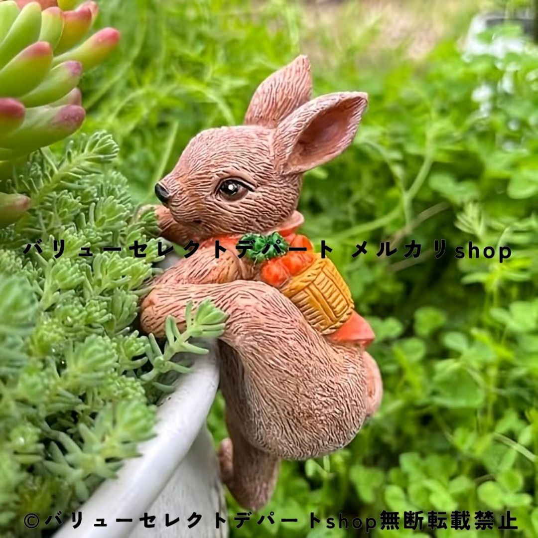うさぎ 置物 ガーデンオーナメント 吊り下げプランター ラビットフィギュア 樹脂製 アニマルオブジェ 植木鉢飾り ガーデン雑貨 ミニチュア彫刻 耐候性 屋外対応 ベランダ バルコニー 花壇装飾 ガーデニングインテリア イースター かわいい 動物オーナメント