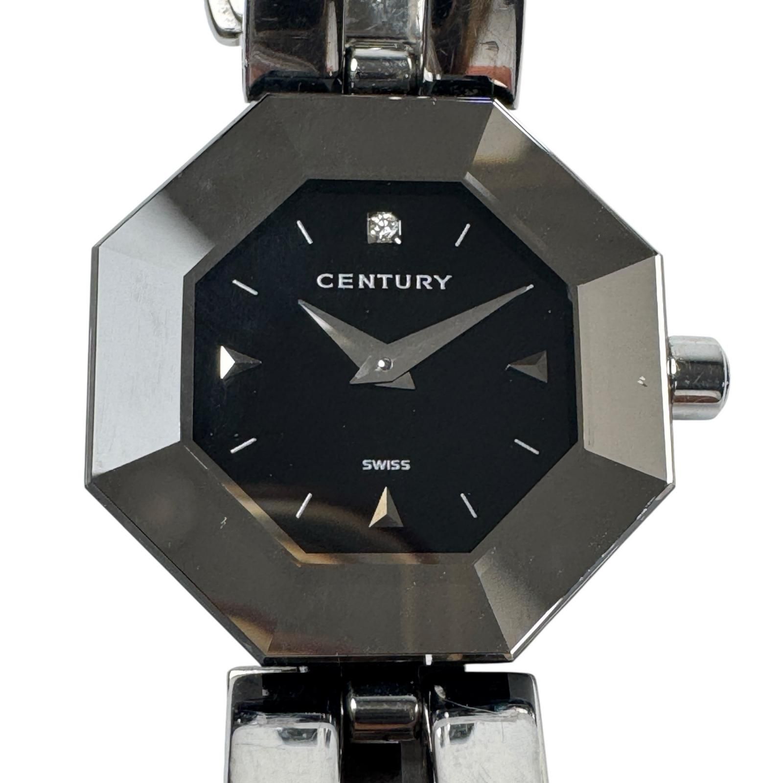 美品 CENTURY センチュリー タイムジェム 黒文字盤 SS クォーツ レディース