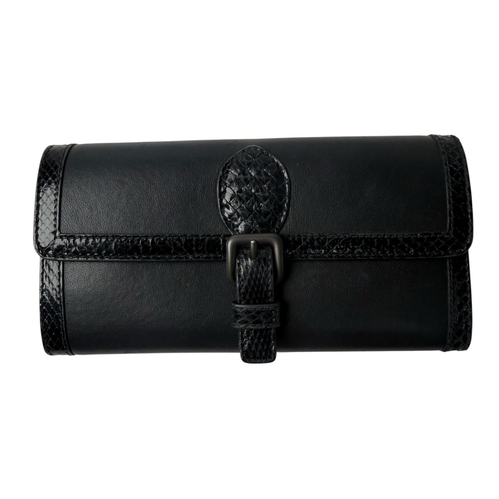 ボッテガヴェネタ Bottega Veneta イントレチャート 二つ折長財布 パイソン ブラック メンズ