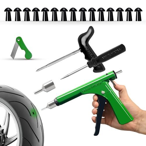 GRAND PITSTOPの21個入りチューブレスタイヤガンパンク修理キットは、タイヤパンクや車、オートバイ、ATV、トラック、トラクター用のフラットタイヤにマッシュルームプラグを装着します（15個のマッシュルームプラグ）kk 094e67cc