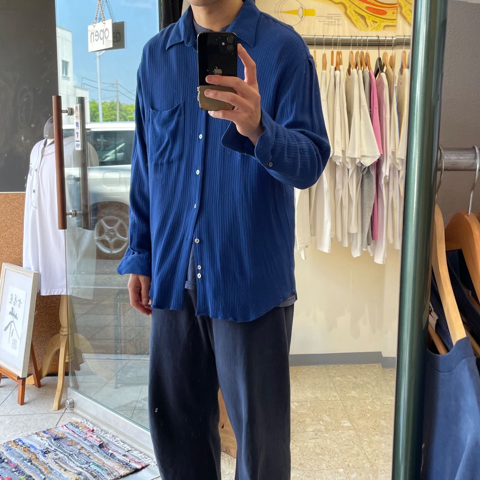 90s PERRY ELLISペリーエリス レーヨン長袖シャツ M オリーブ 90s 【Perry Ellis】 ペリーエリス レーヨン リブ編み シャツ ブルー