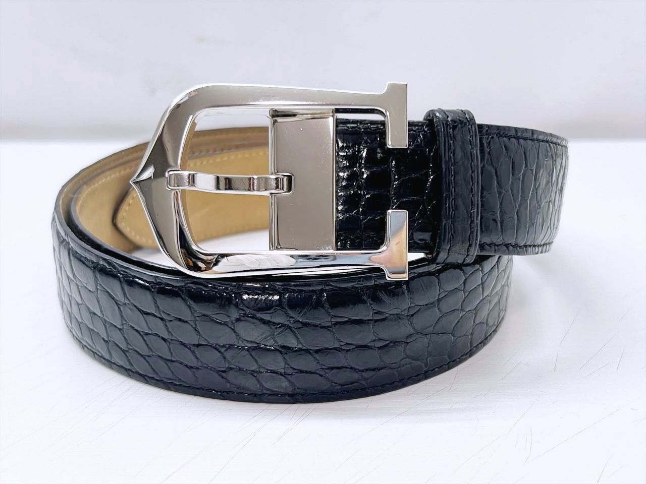 Cartier　カルティエ　Cアロンジェ　アリゲーター　レザー　ベルト　黒　シルバー