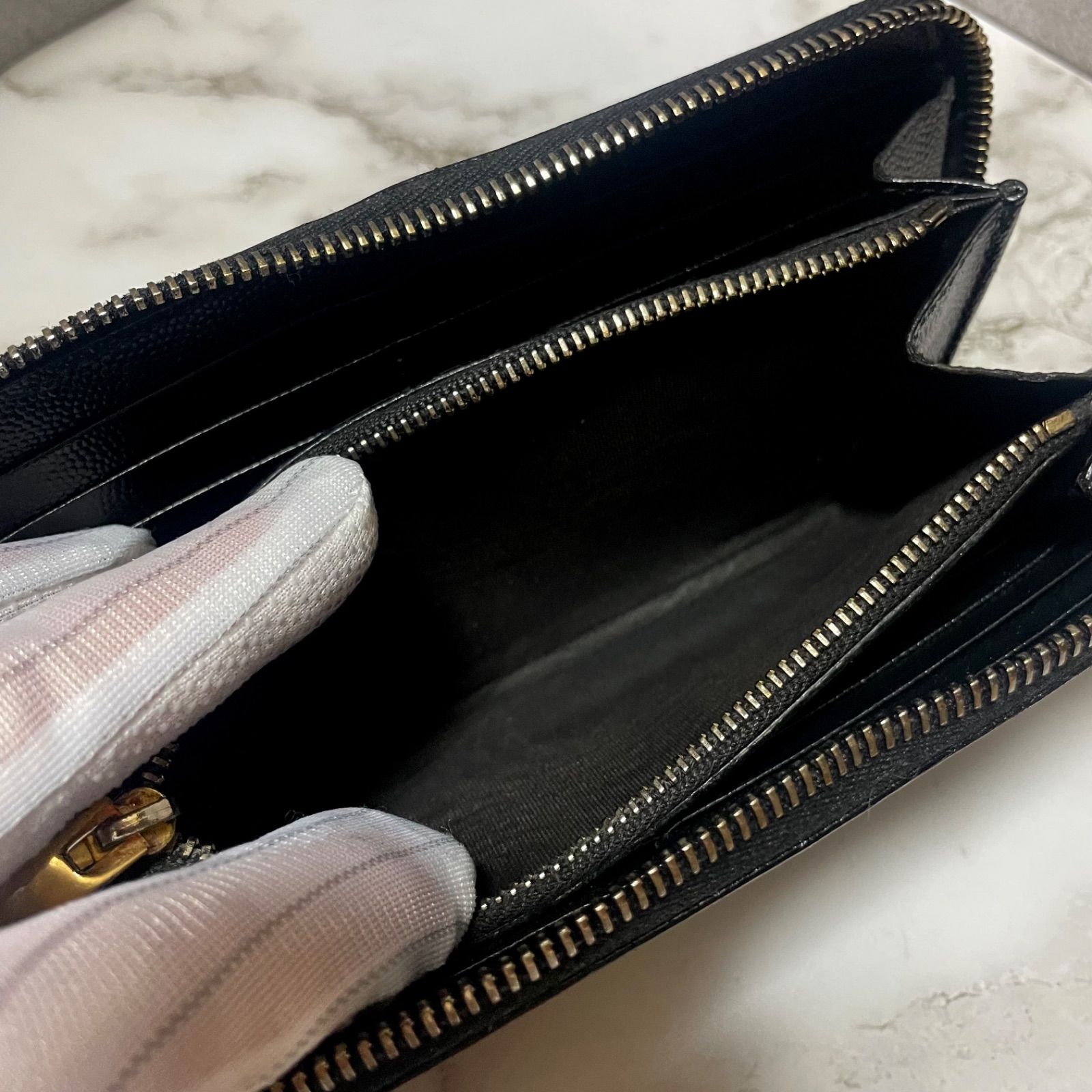 ③SAINT LAURENT ラウンドファスナー 長財布 YSL キャビアスキン