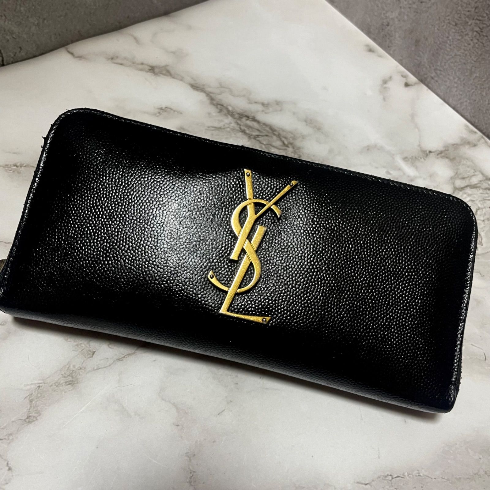 美品✨サンローラン♡バイカラー　ラウンドファスナー長財布　キャビアスキン ③SAINT LAURENT ラウンドファスナー 長財布 YSL キャビアスキン
