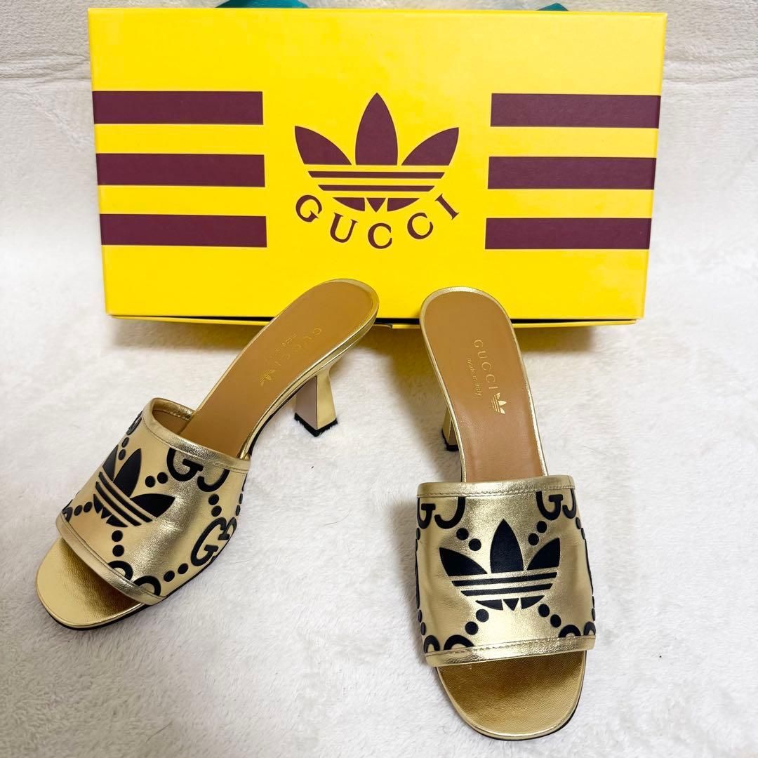 【美品】GUCCI×adidas グッチ アディダス コラボ サンダル ゴールド