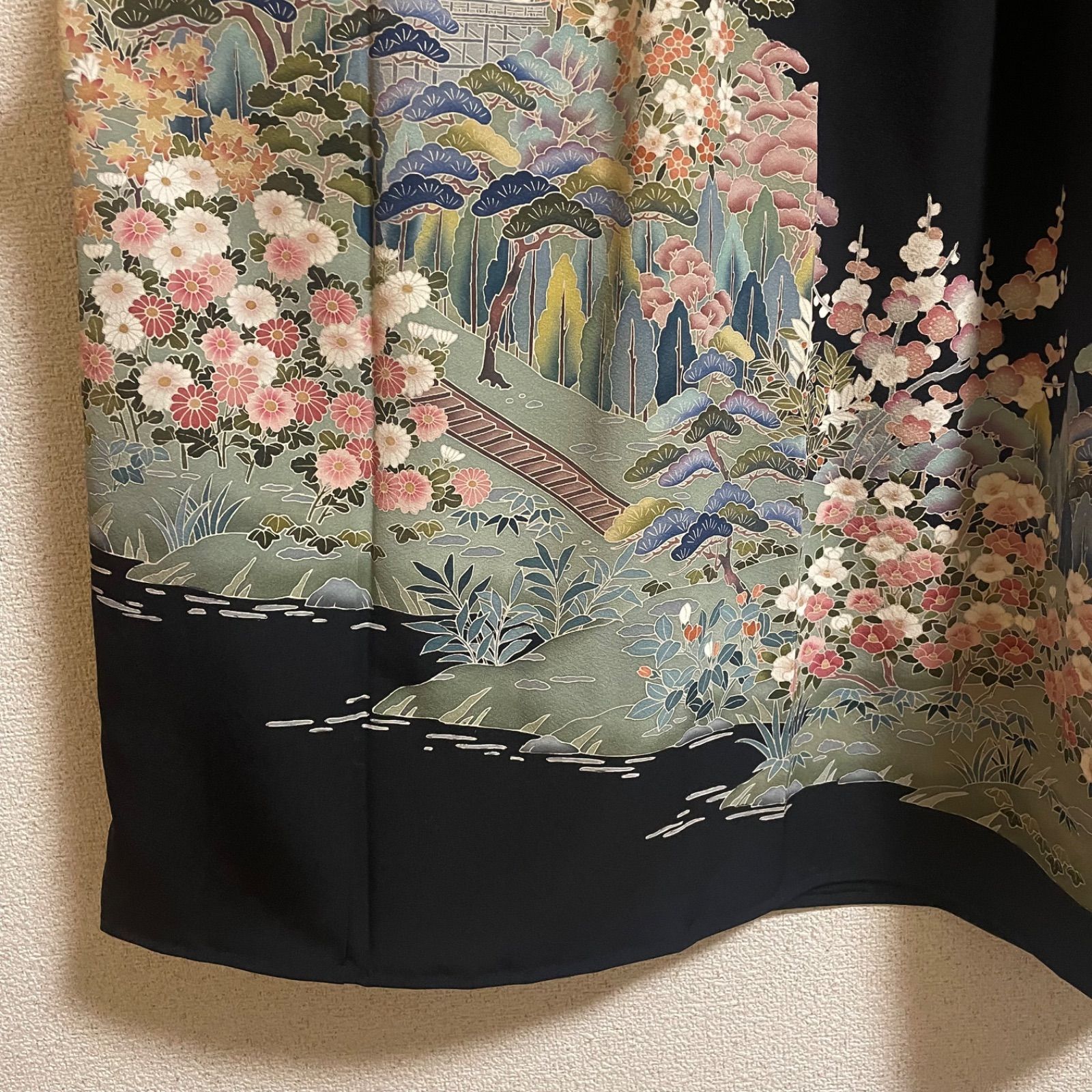 一点物 着物リメイク ロングワンピース ドレス 黒留袖 正絹 落款 作家