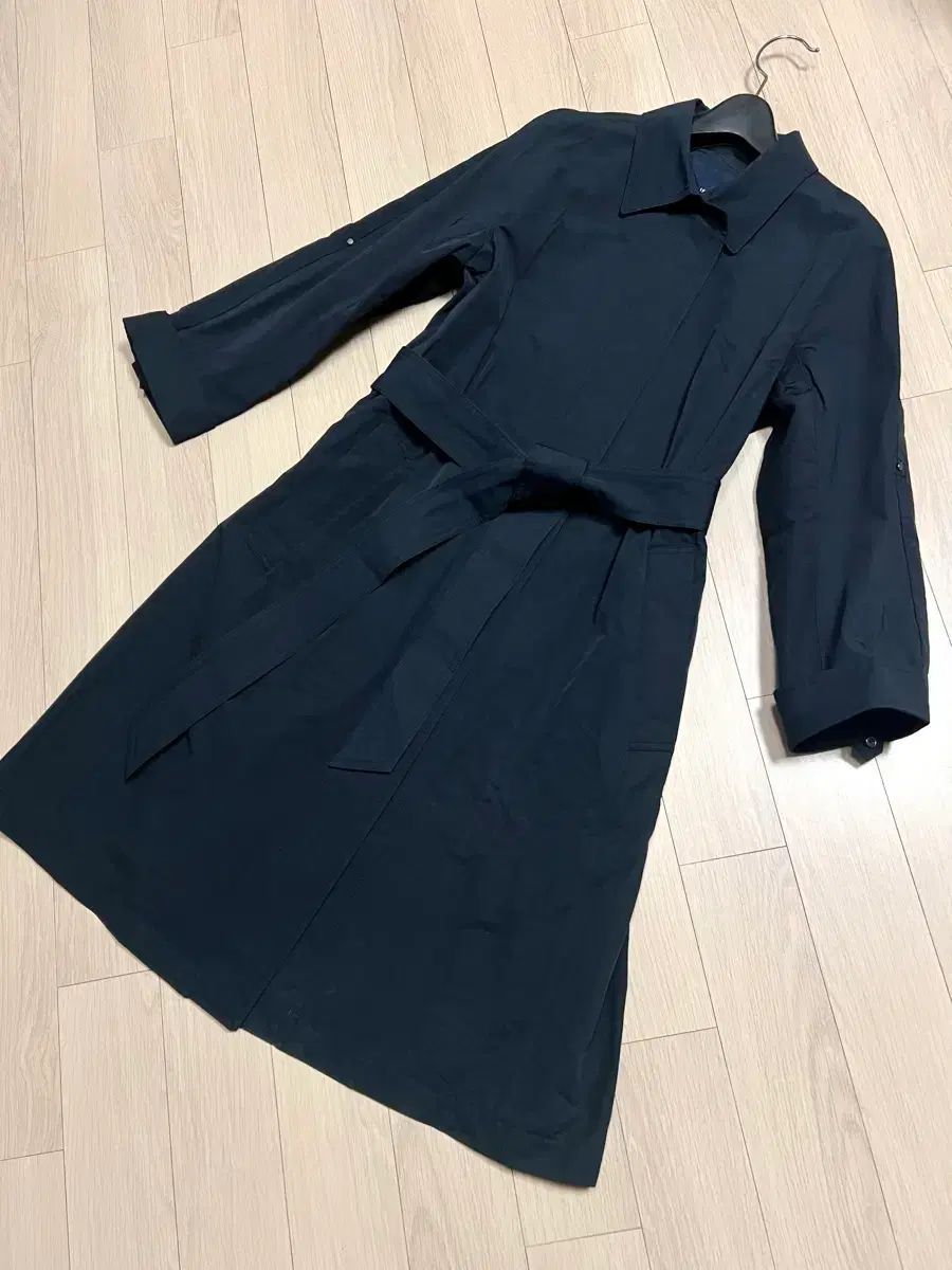 BEAN POLE ビーンポールレディース 47 9万円 シャカシャカ素材 シャーリング トレンチコート ネイビー ウィンドブレーカー Long アウター 季節の変わり目