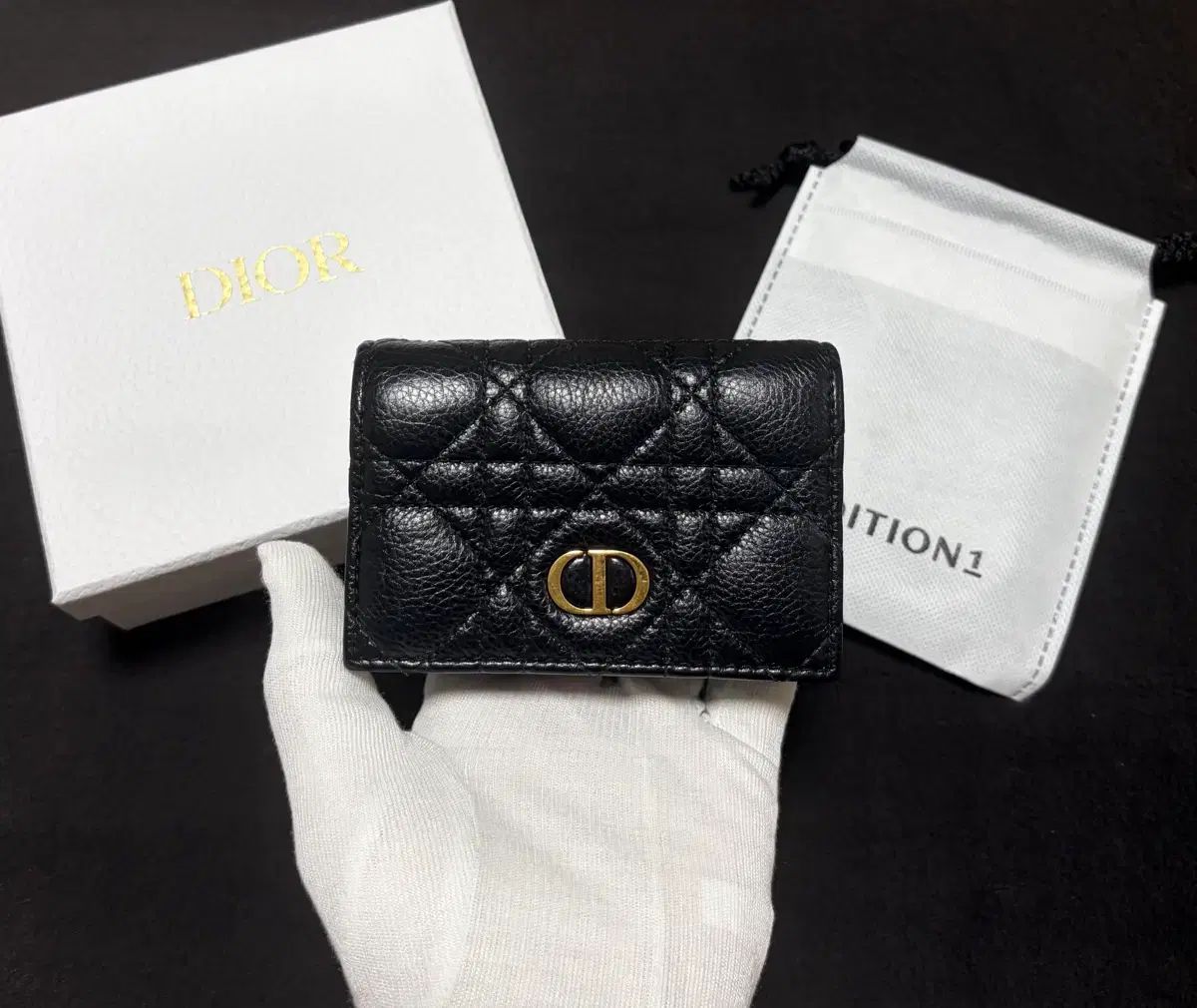 S+/構成 Dior カーフスキン カナージュ カードウォレット ブラック