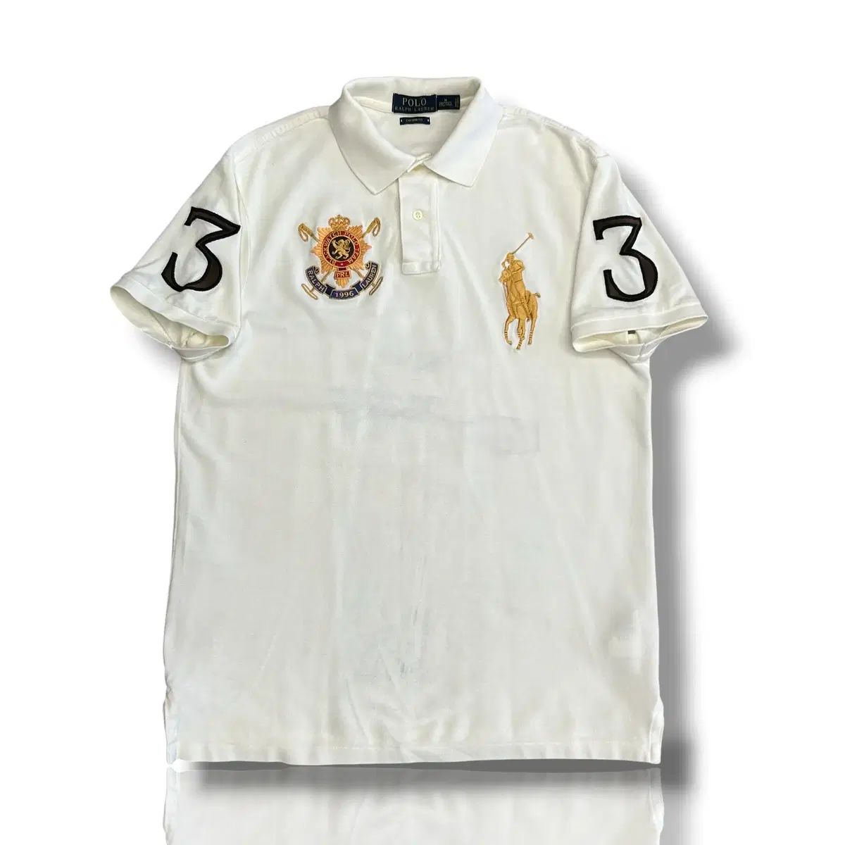 POLO RALPH LAUREN ポロラルフローレン M チーフキーフ ビックポニー ブラックウォッチ チーム カラ ピケTシャツ 半袖 白