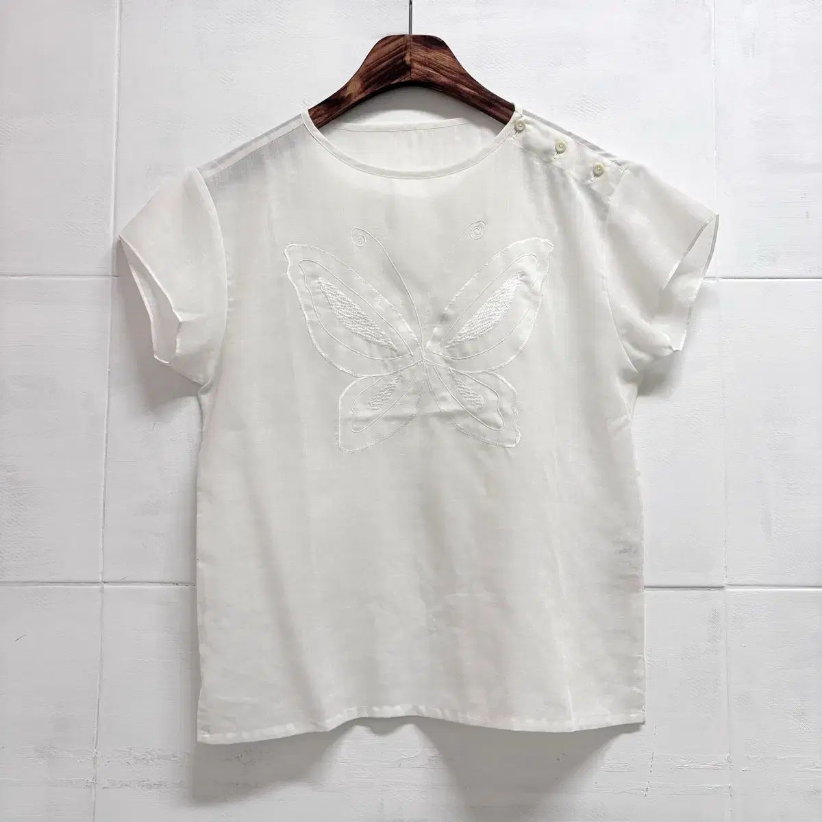 バタフライ刺繍リネン フェアリー 森ガール ブラウス JPN