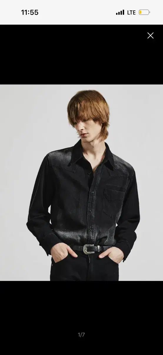 LMOOD フォグ デニム シャツ クラックブラック 46