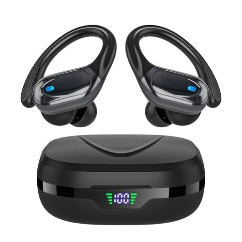 イヤホン bluetooth ワイヤレスイヤホン【2026最新スポーツ 用 ワイヤレス イヤホン】 Bluetooth 5.3 ENCノイズキャンセリング 最大80時間プレイバック IPX7防水 イヤーフック設計 自動ペアリング LEDディス d115bad0