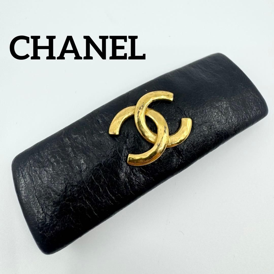 美品　CHANEL シャネル　バレッタ　ヘアピン　ココマーク　レザー　正規品　黒
