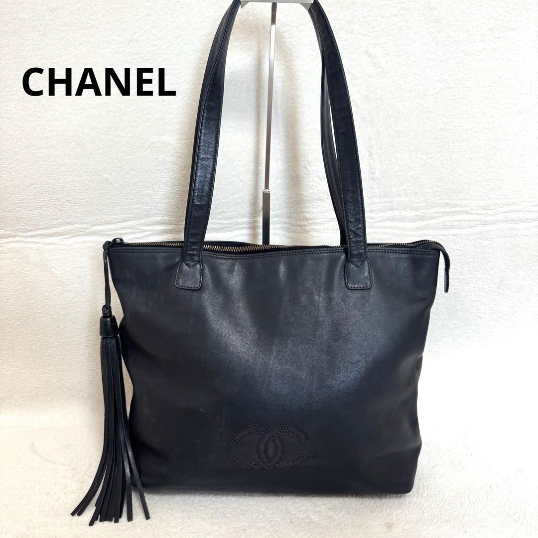 美品 CHANEL シャネル トートバッグ フリンジ ココマーク ラムスキン