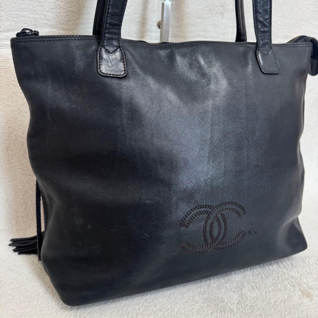 美品 CHANEL シャネル トートバッグ フリンジ ココマーク ラムスキン