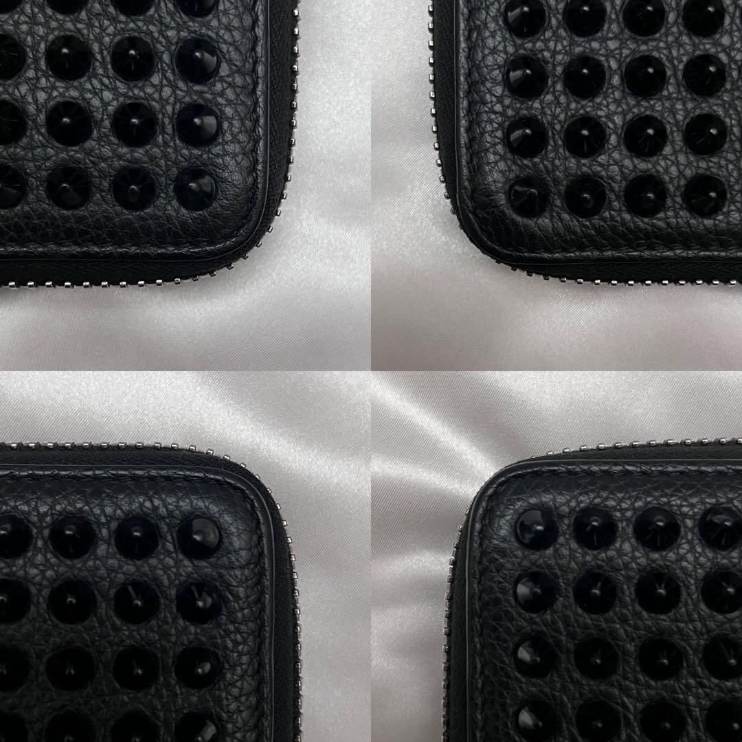 【美品】ルブタン　パネトーネ　スパイクスタッズ長財布　シボ革　ブラック ◇極美品◇ルブタン パネトーネ スパイクスタッズ長財布 シボ革