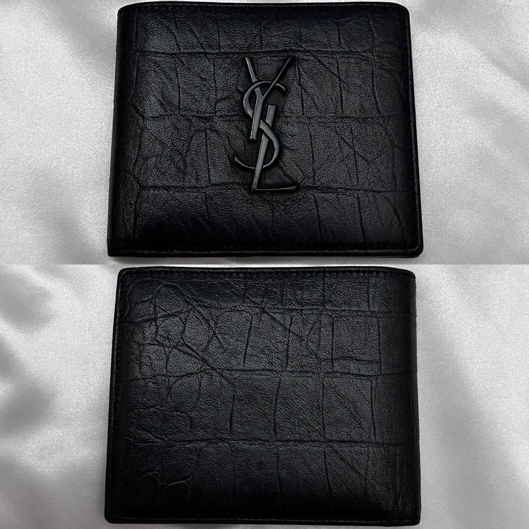 ◇極美品◇サンローラン クロコ型押し バイフォールドウォレット YSL