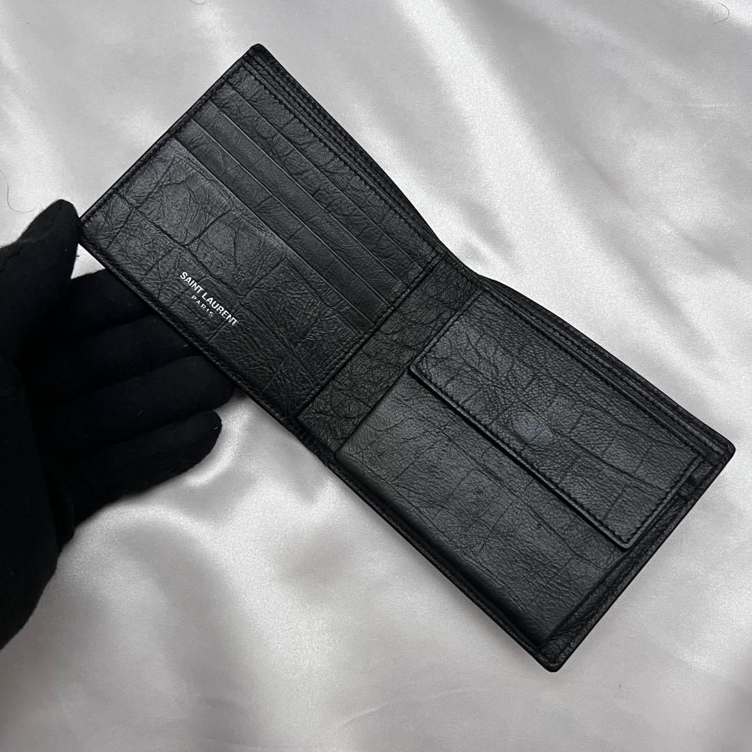 ◇極美品◇サンローラン クロコ型押し バイフォールドウォレット YSL