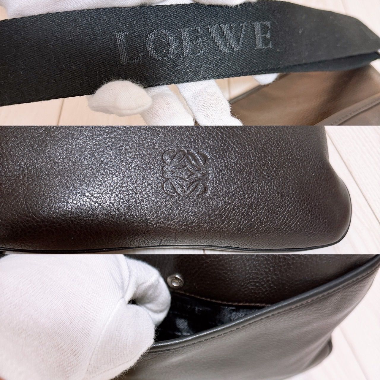 美品) LOEWE(ロエベ)ショルダーバッグ レザー ダークブラウン 