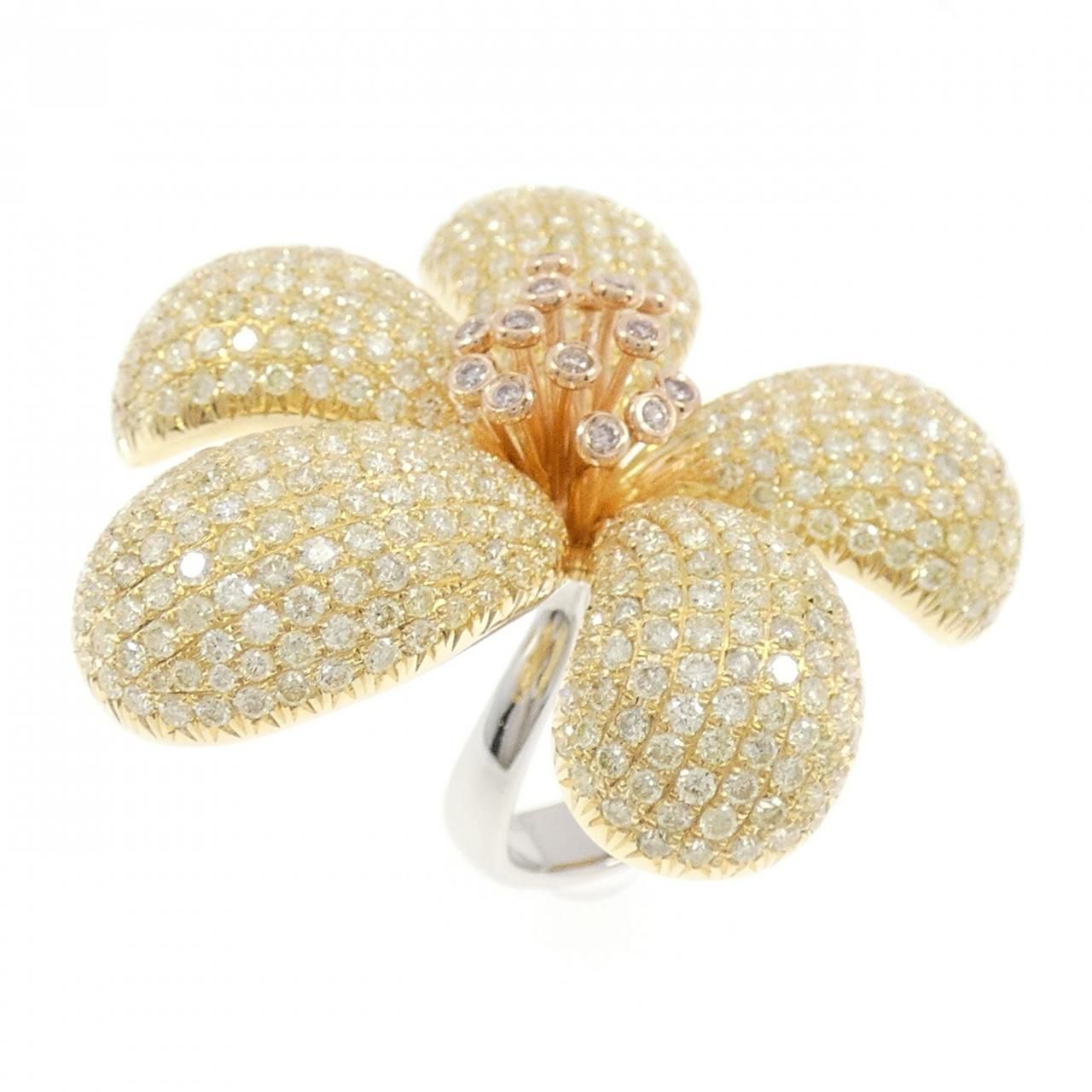 750スリーカラー フラワー ピンクダイヤモンド リング 0.19CT