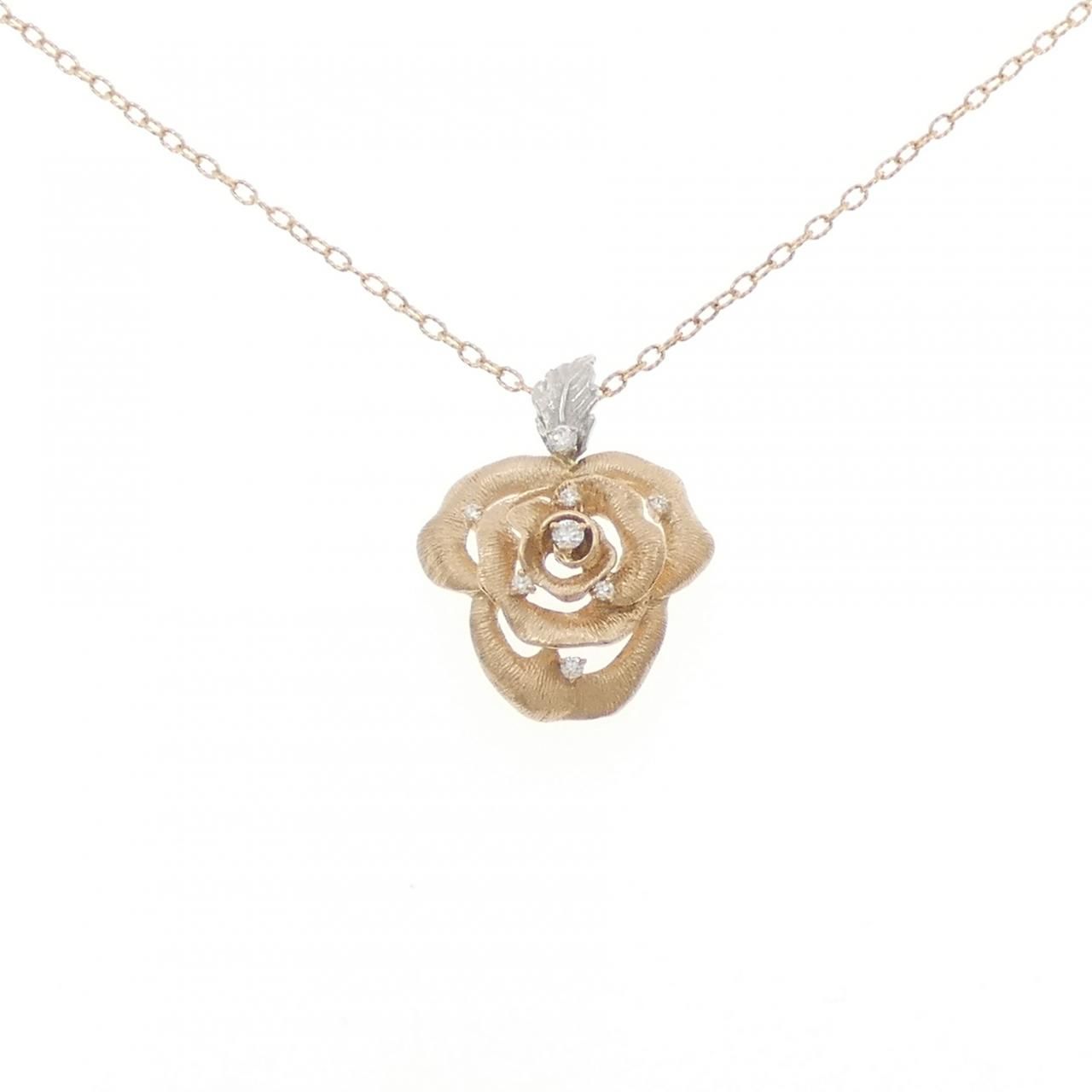 K18PG/PT900 ローズ ダイヤモンド ネックレス 0.19CT