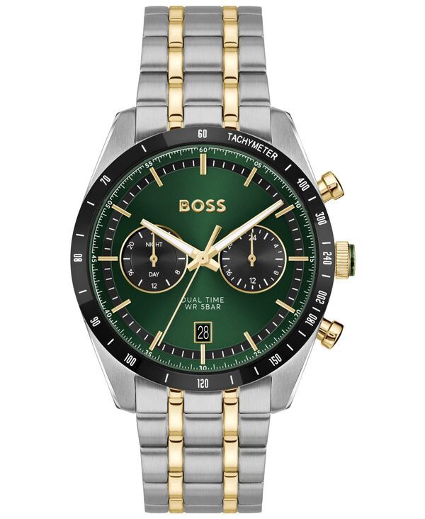 ヒューゴボス メンズ アクセサリー 腕時計 Tシャツ Hugo Boss Mens Tourmaster Quartz Multifunction Stainless Steel Ionic Plated Thin Gold Steel Watch 41mm