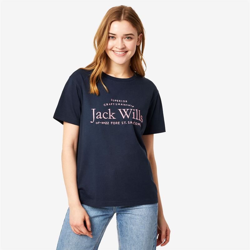 ジャック ウィルス レディース アンダーウェア ナイトウェア Tシャツ ロゴ Jack Wills Forstal Boyfriend Logo TShirt Navy ネイビー