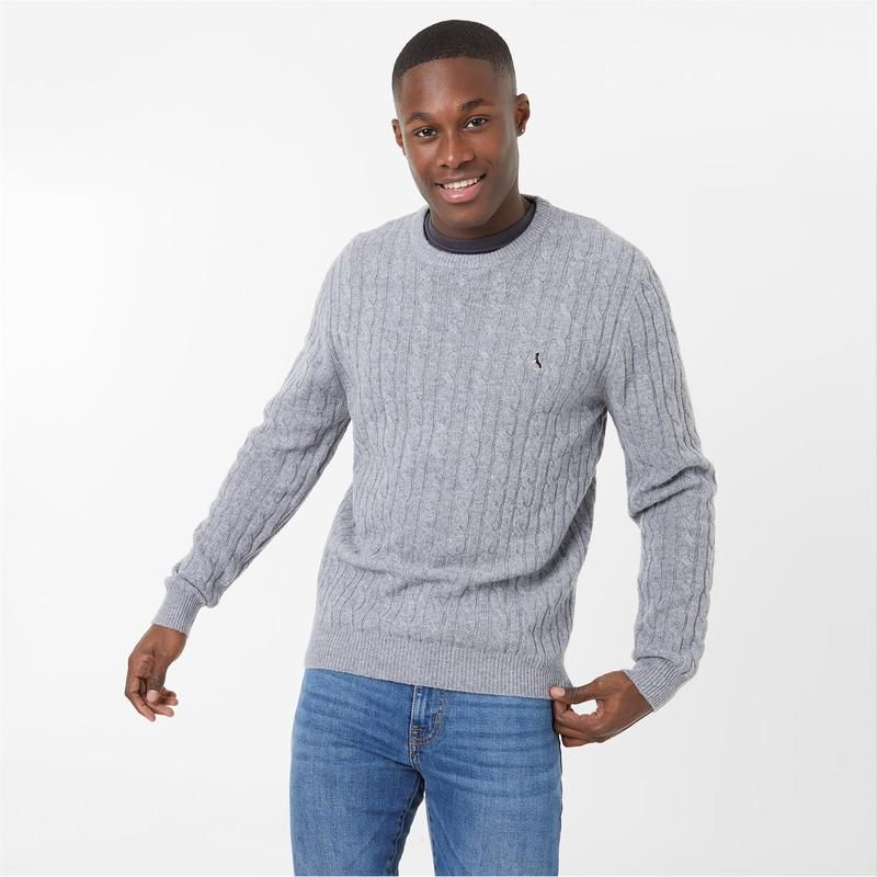 ジャック ウィルス メンズ アウター ニット・セーター ウール ニット Jack Wills Marlow Merino Wool Cable Knitted Jumper Grey グレー