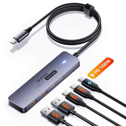 USB C ハブ 10Gbps QUUGE USB 3.2 Gen2 5ポート拡張 2USB-C 2USB-A 高速データ転送 100W PD 電力供給対応 USBポートはデータ転送のみ 1m 編組ケーブル アルミ合金 MacBook Pro 4e393c74