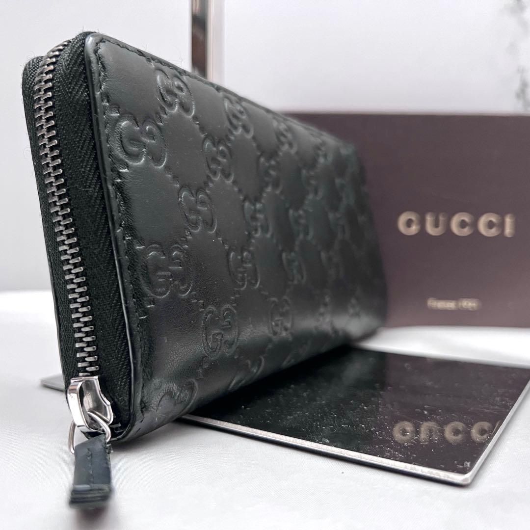 ◇美品◇グッチ シマレザー長財布 ラウンドジップ　ブラック　307987