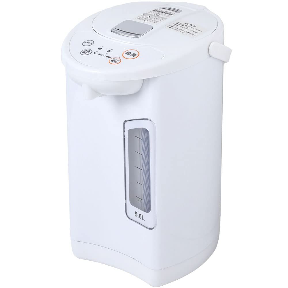 電気ポット 5L 保温機能付き 片手給湯 3段階保温 再沸騰 安全ロック マグネットプラグ コンパクト 省エネ 電動ポット iimono117 (ホワイト, 5L)/ 1c999731
