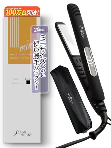 SALONMOON ミニ ヘアアイロン ストレート 20mm 2WAY 軽量 コンパクト 高速起動 ダブルマイナスイオン 80～230℃ デジタル表示 海外対応 ミラーチタニウムプレート 前髪 (ブラック) サロンムーン AM20BKmpms 53a80e2d