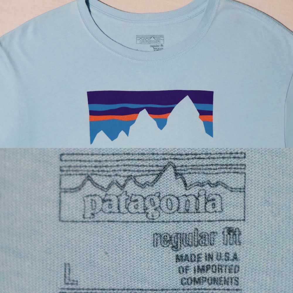 パタゴニア】Tシャツ メンズ L サックスブルー アメリカ製 P-6ロゴ