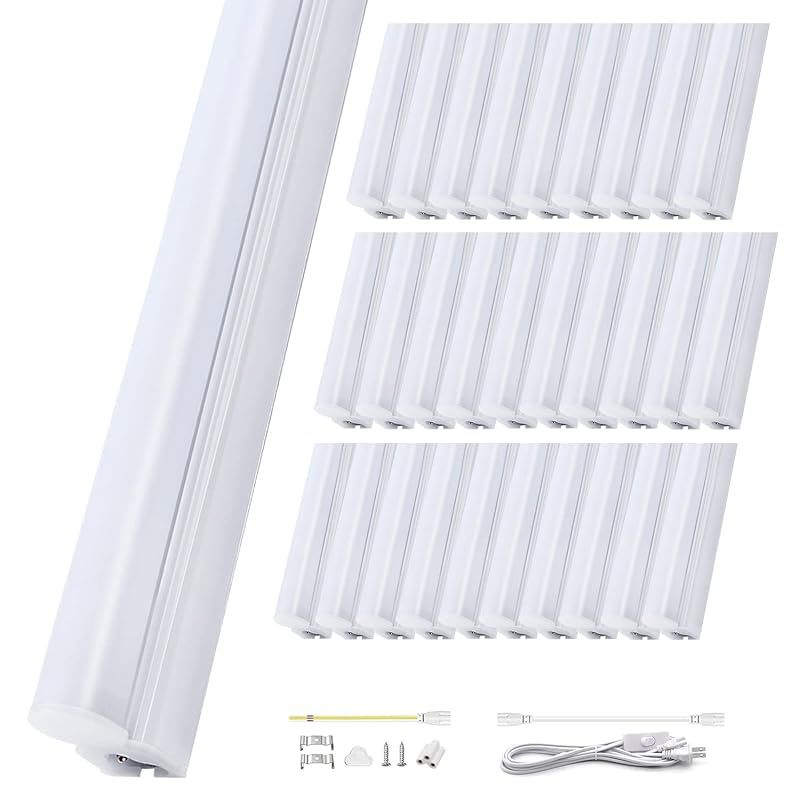 明るく節電 器具一体型 LED蛍光灯 20W形 57cm T5 直管 昼光色ライト 連結 高輝度1350LM 9.5Ｗ 蛍光管 照明器具 直感型 AC85-265V 10本連結可 高演色 天井 ガレージ 倉庫 看板 作業補助灯 間接照明 工事不要（昼光色-57